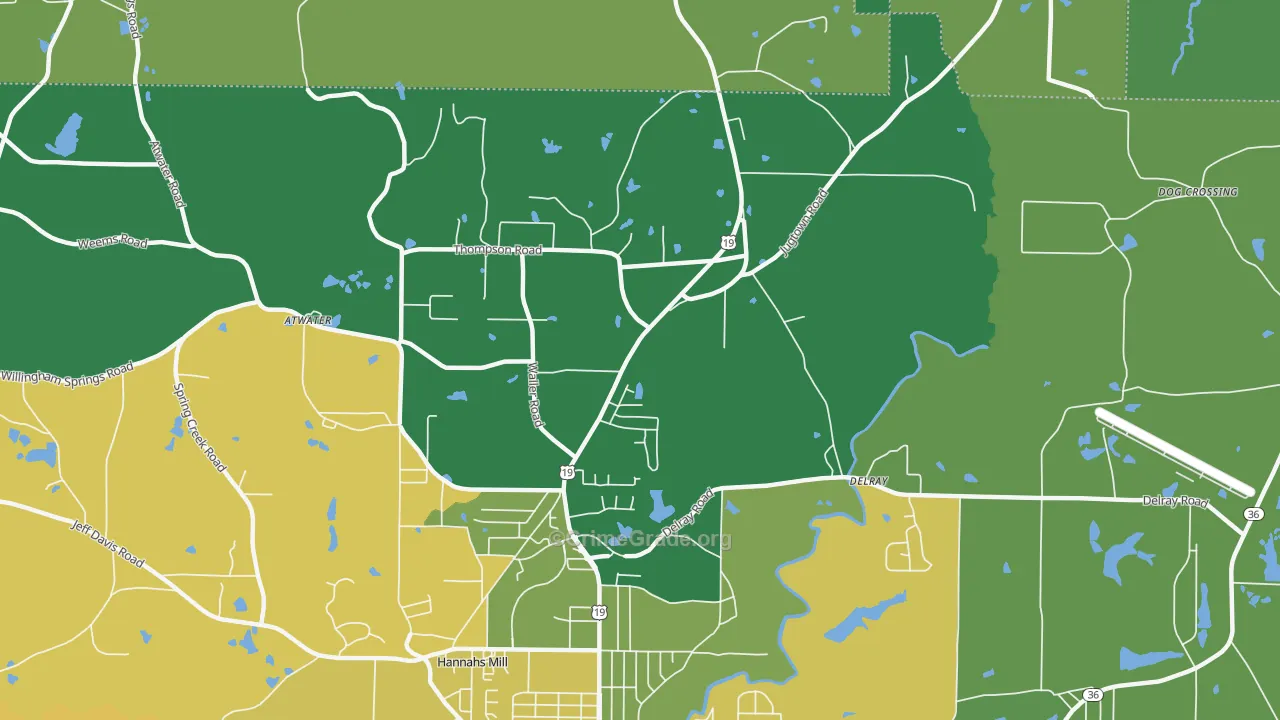 Hannahs Mill, GA Map of Robbery Rates