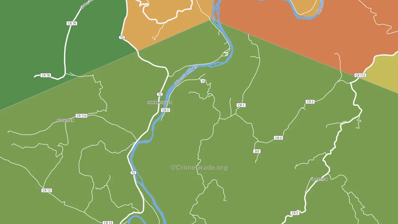 Hannahsville, WV Map of Robbery Rates