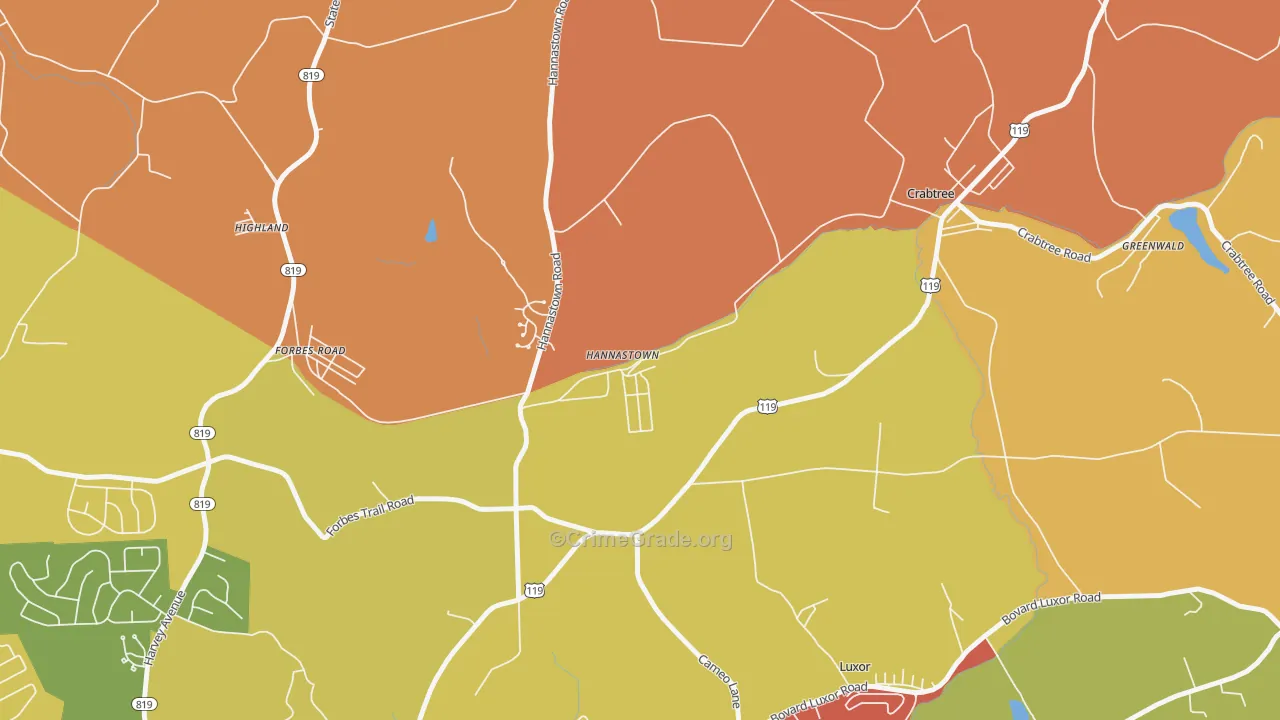 Hannastown, PA Map of Robbery Rates