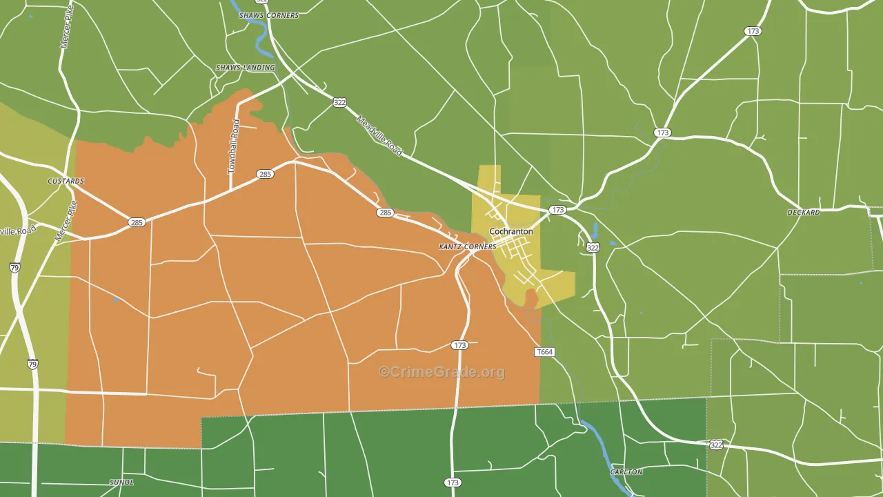 Hannasville, PA Map of Robbery Rates