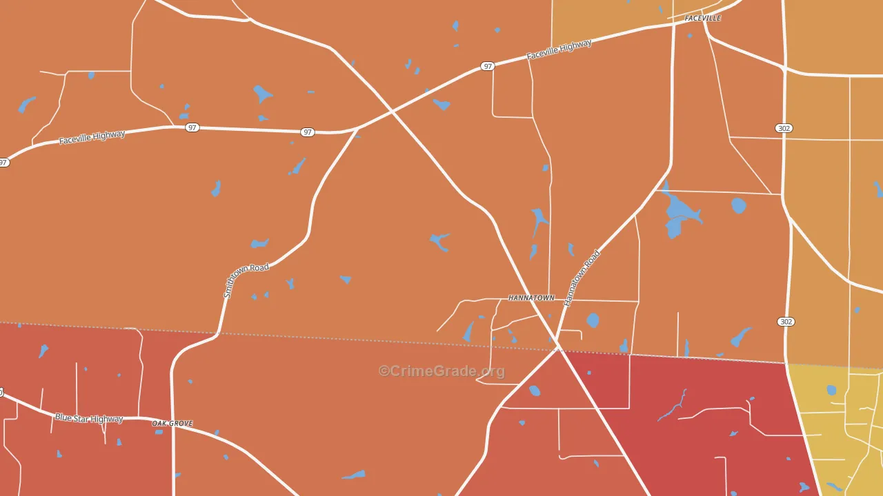 Hannatown, GA Map of Robbery Rates