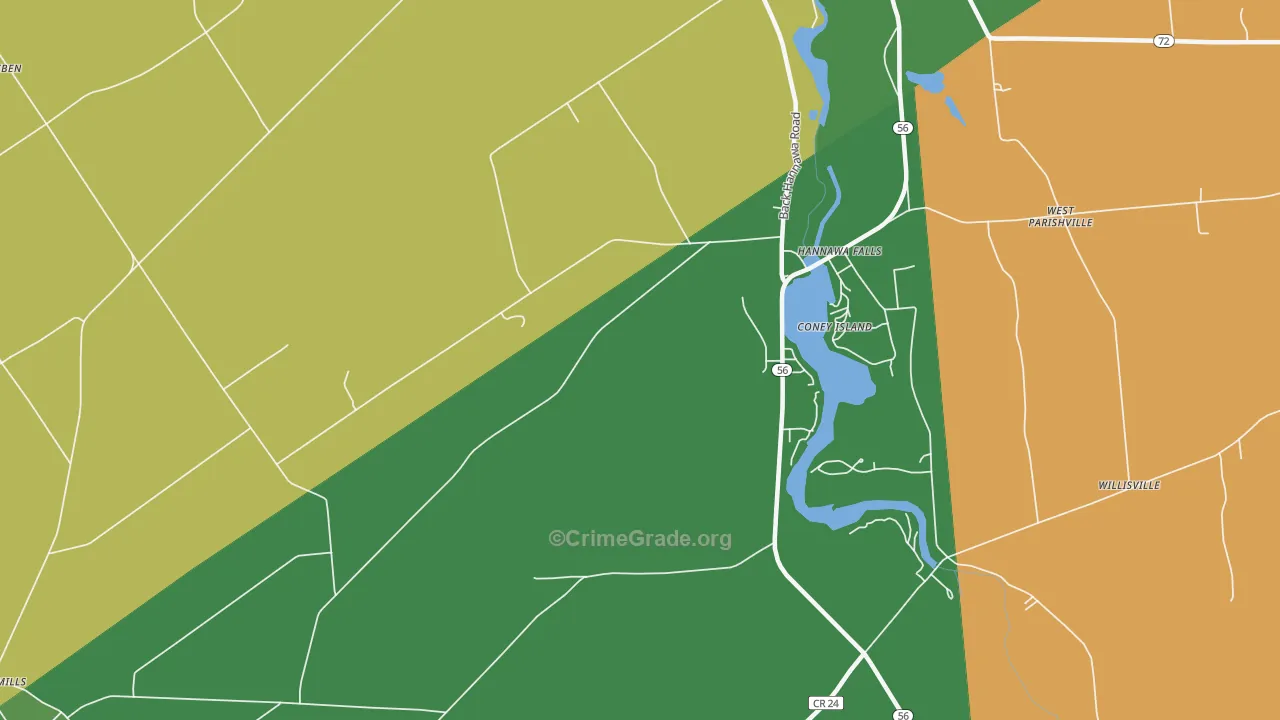 Hannawa Falls, NY Map of Robbery Rates