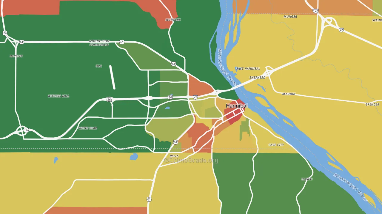 Hannibal, MO Map of Robbery Rates