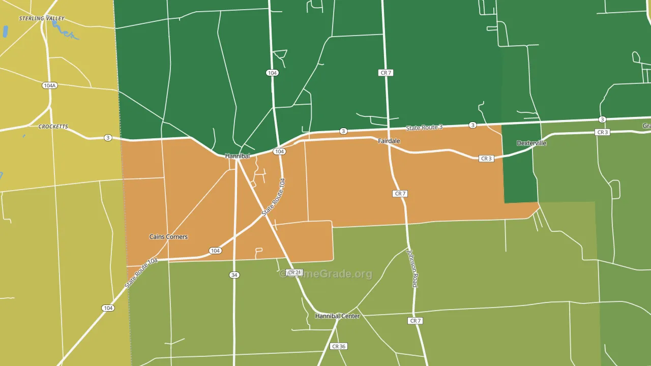 Hannibal, NY Map of Robbery Rates