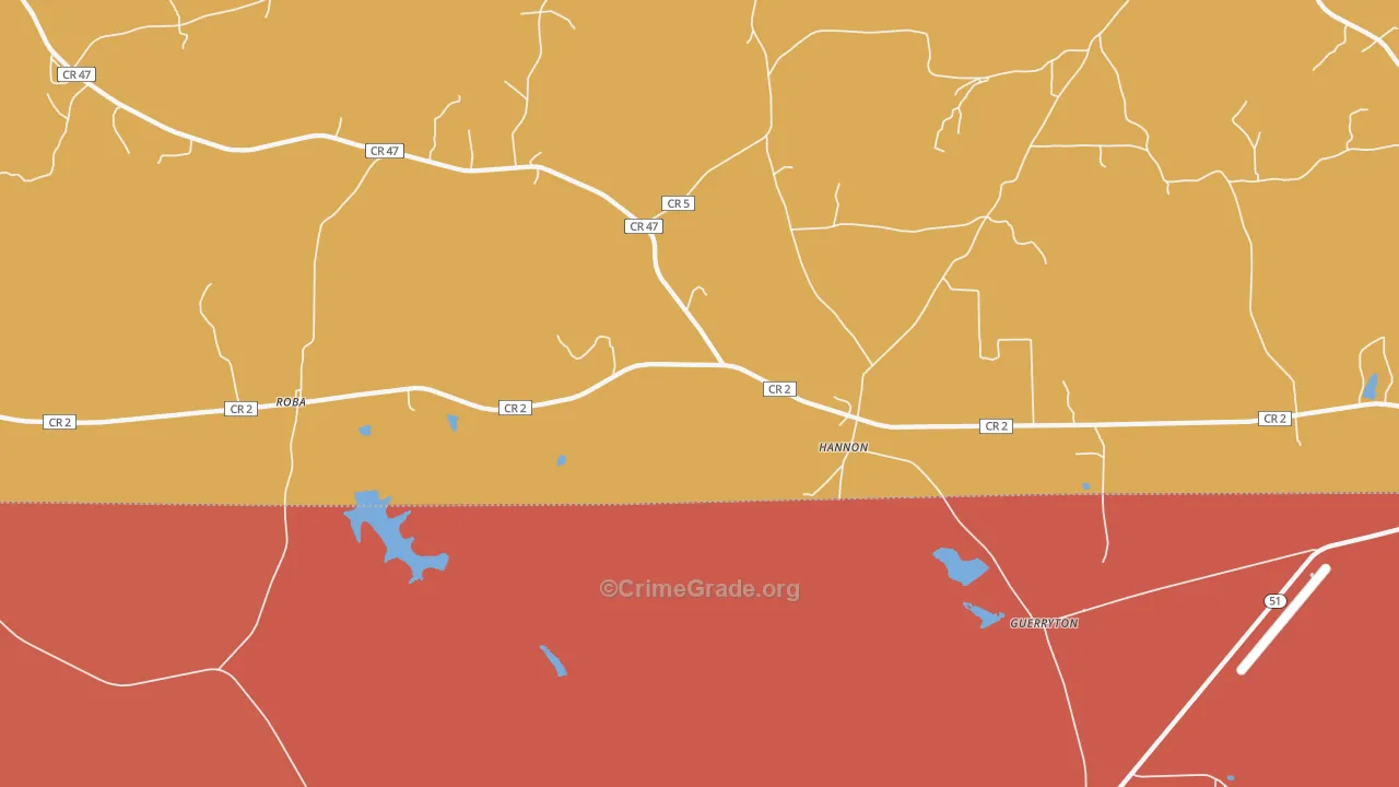 Hannon, AL Map of Robbery Rates