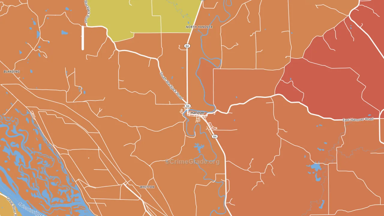 Hanover, IL Map of Robbery Rates