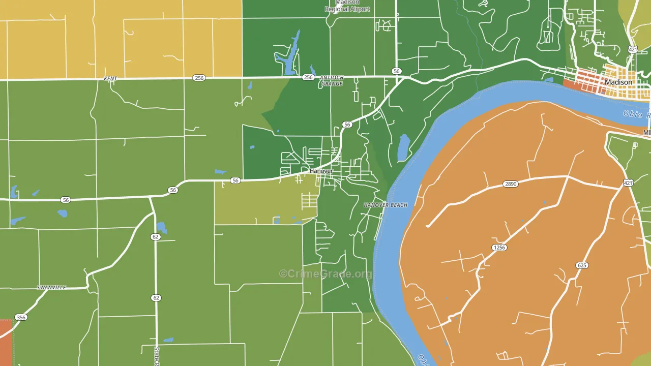 Hanover, IN Map of Robbery Rates