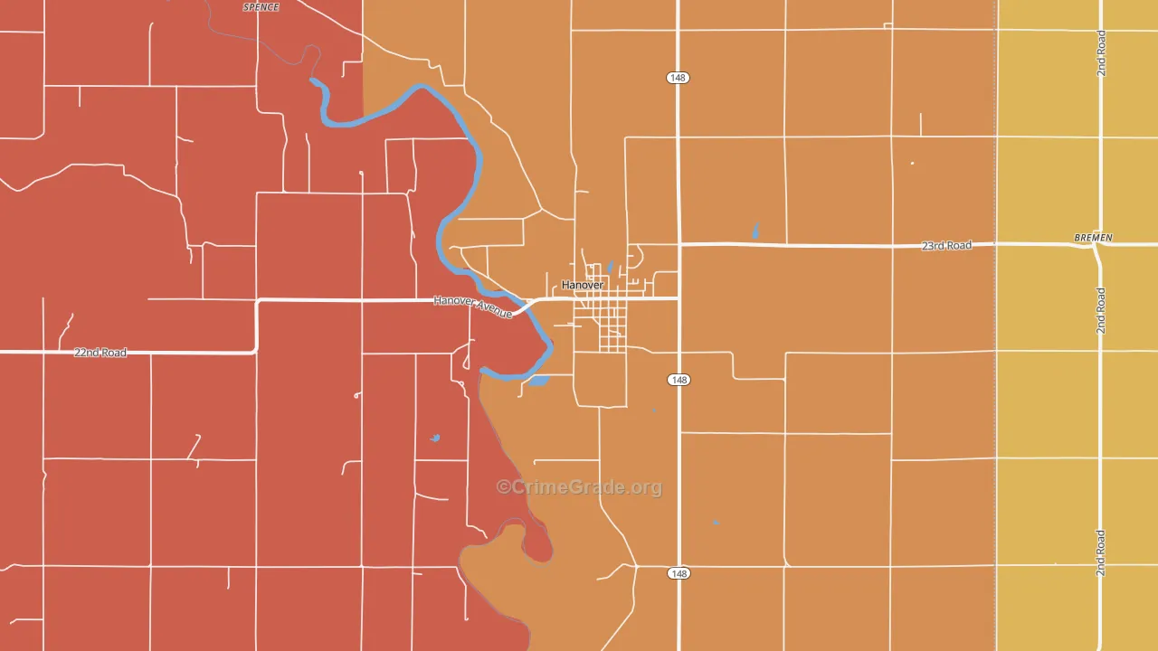 Hanover, KS Map of Robbery Rates