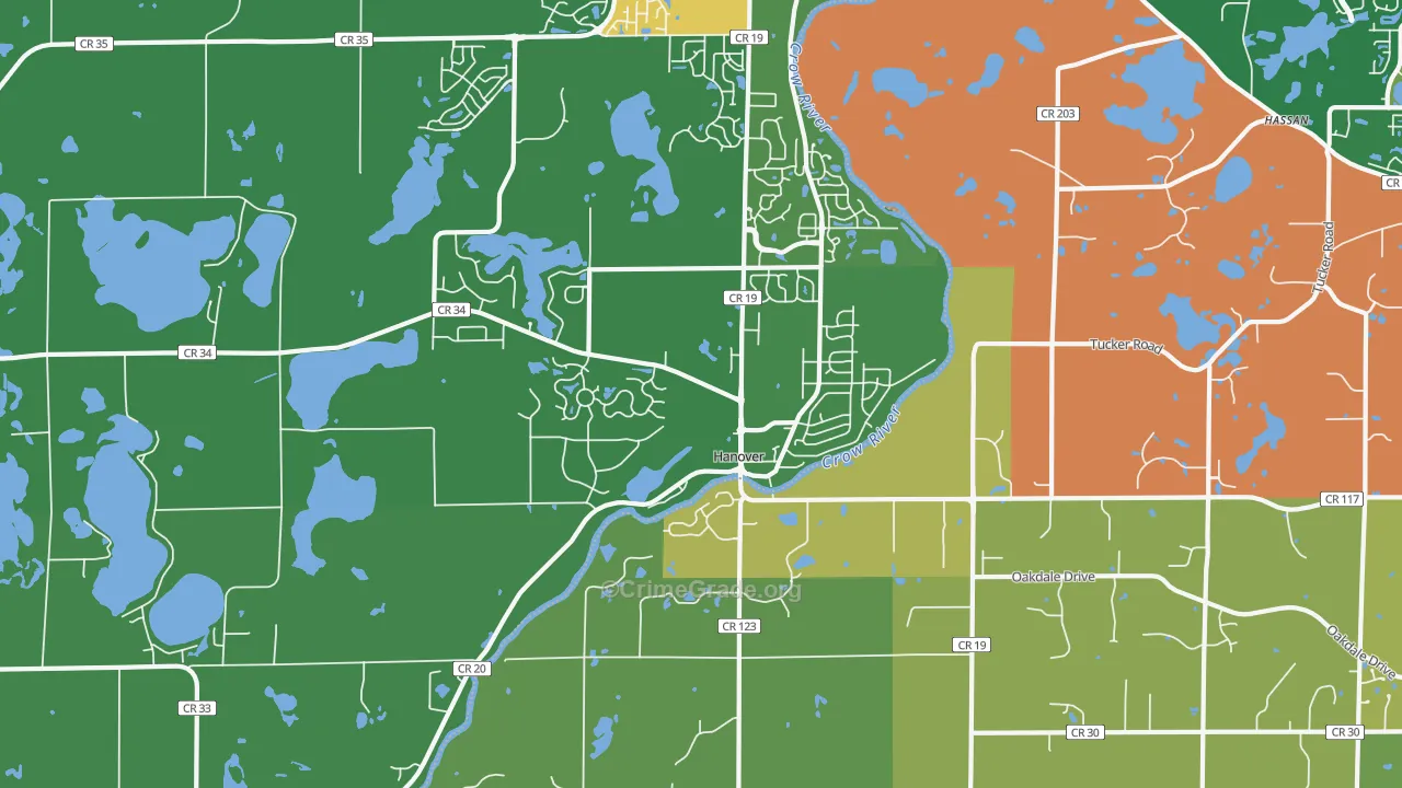 Hanover, MN Map of Robbery Rates