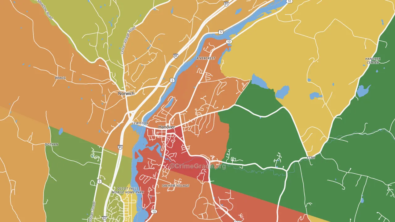 Hanover, NH Map of Robbery Rates
