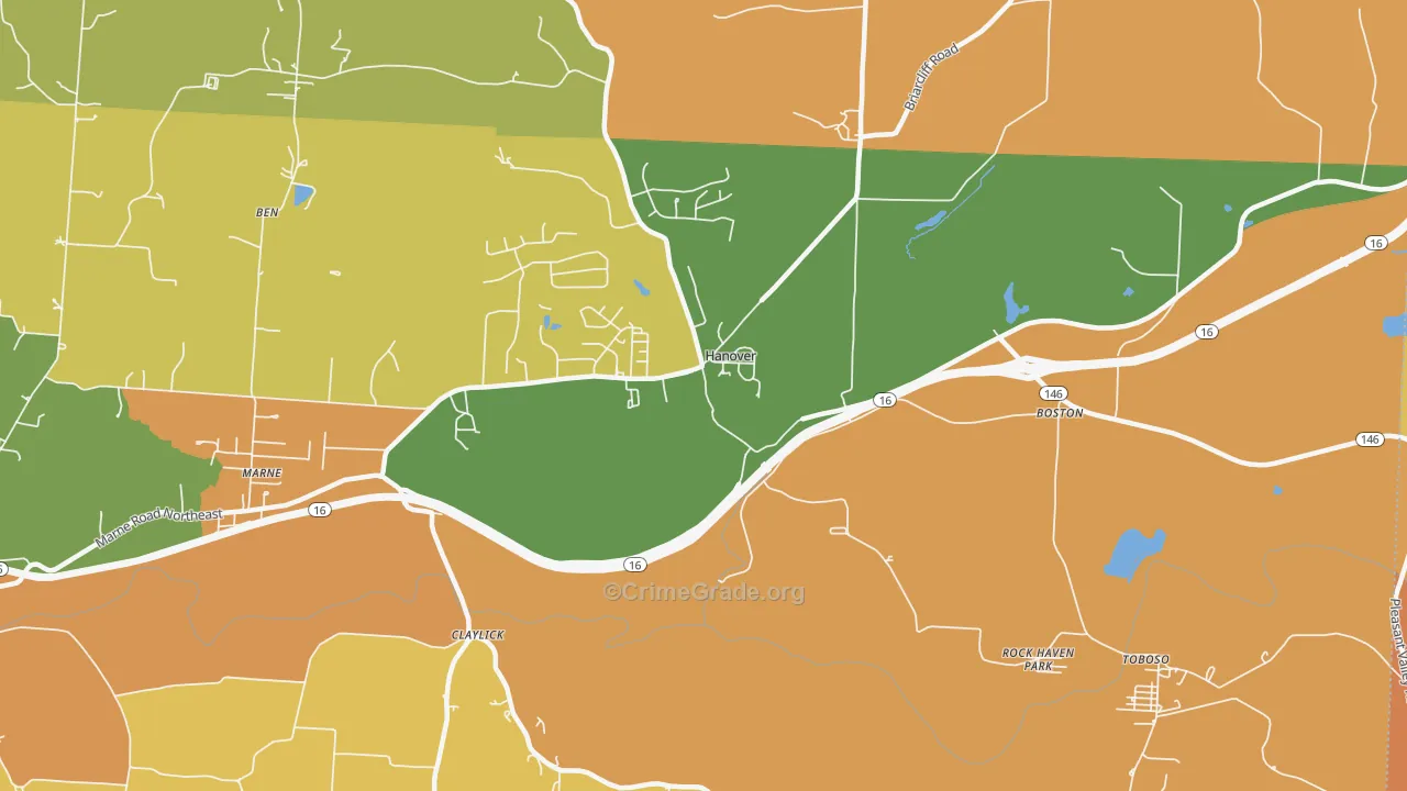 Hanover, OH Map of Robbery Rates