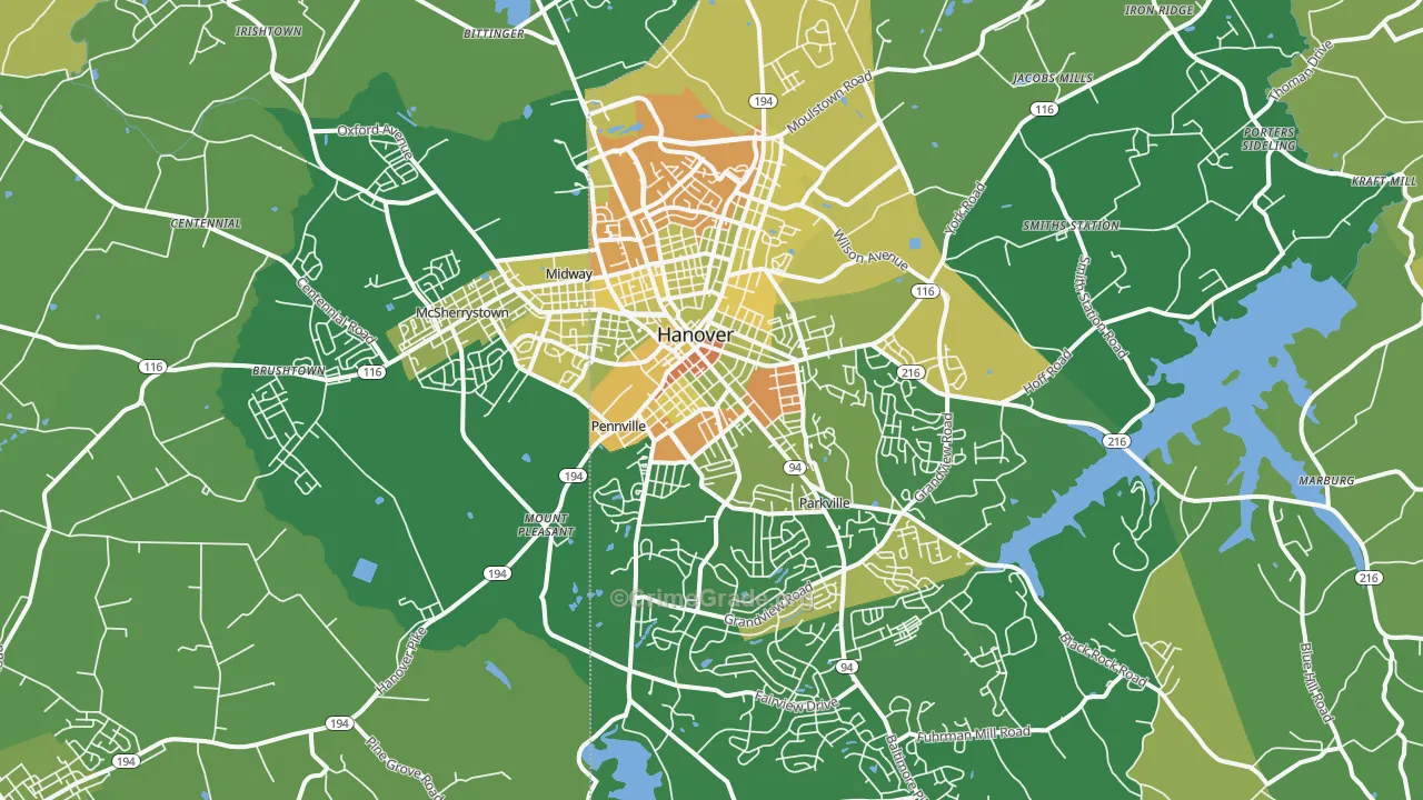 Hanover, PA Map of Robbery Rates