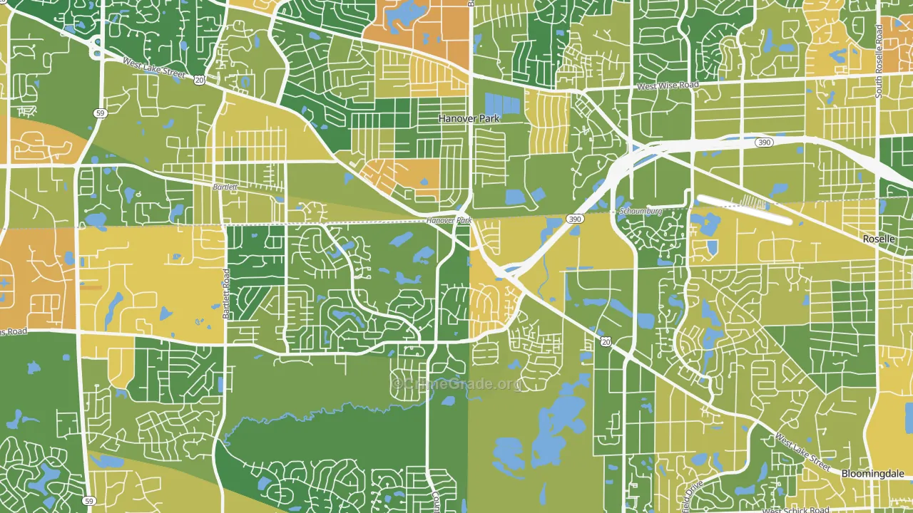 Hanover Park, IL Map of Robbery Rates