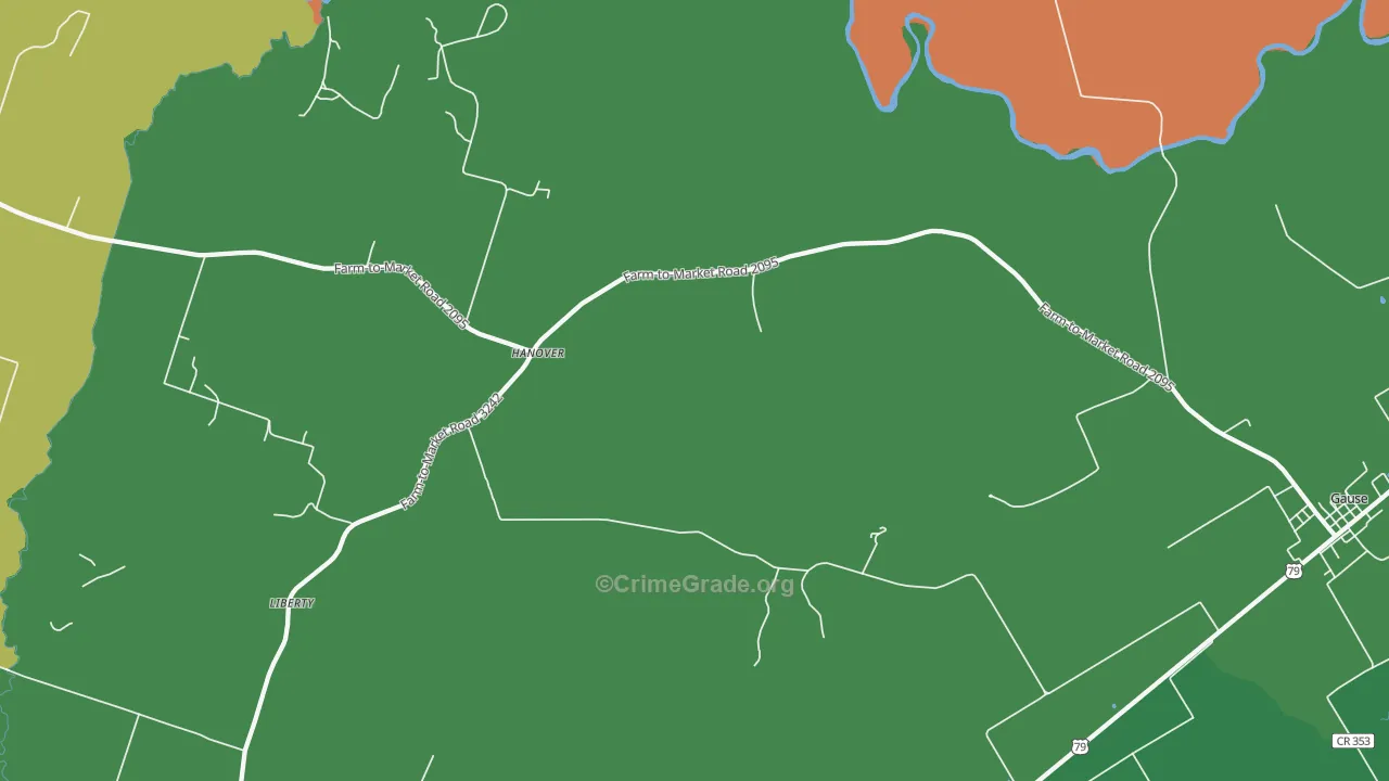 Hanover, TX Map of Robbery Rates