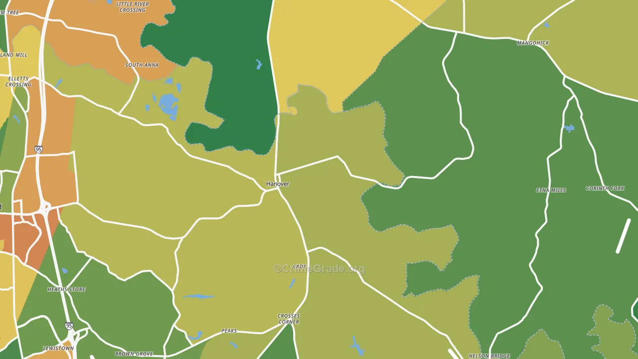 Hanover, VA Map of Robbery Rates