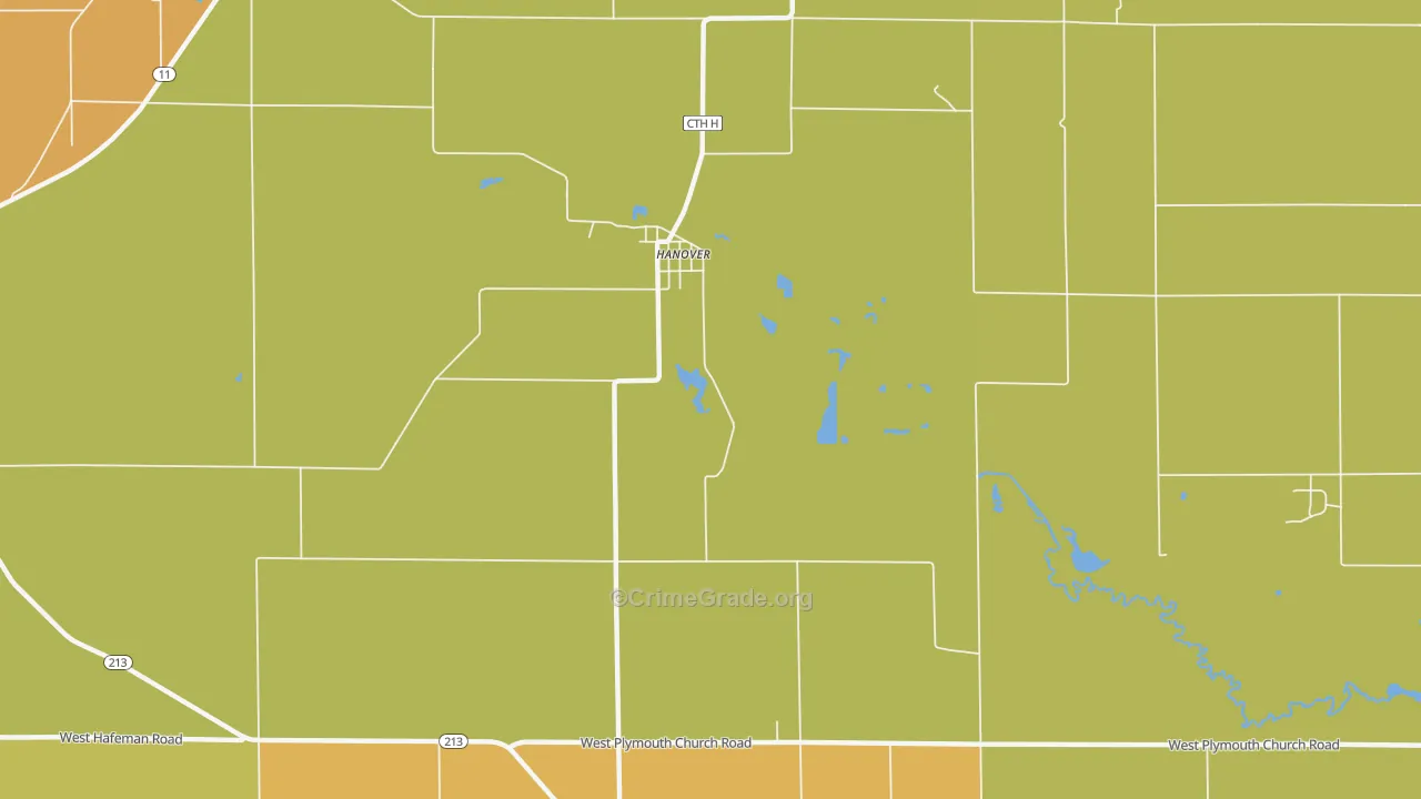 Hanover, WI Map of Robbery Rates