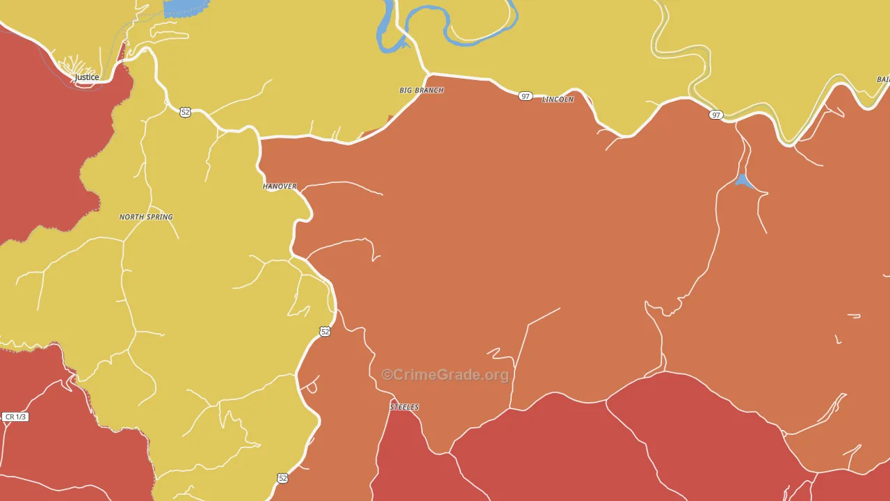 Hanover, WV Map of Robbery Rates