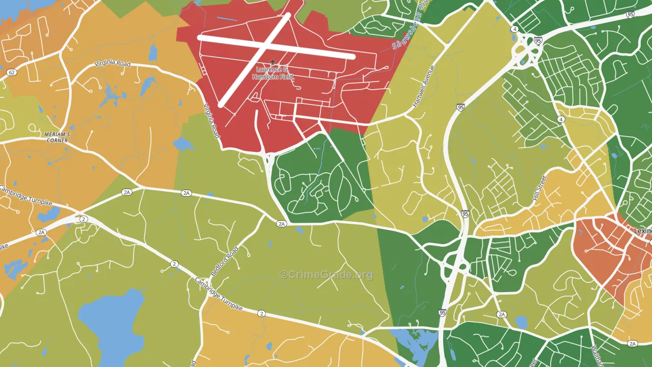 Hanscom Afb, MA Map of Robbery Rates
