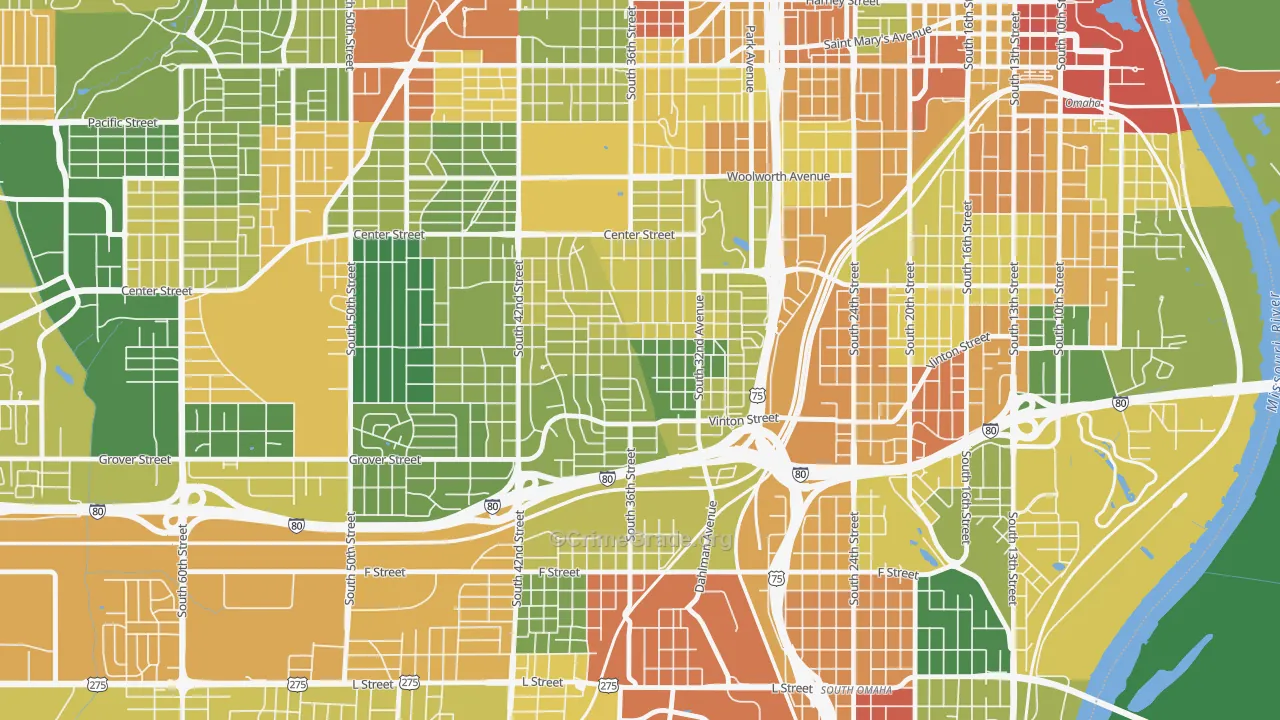 Hanscom Park, Omaha, NE Map of Robbery Rates