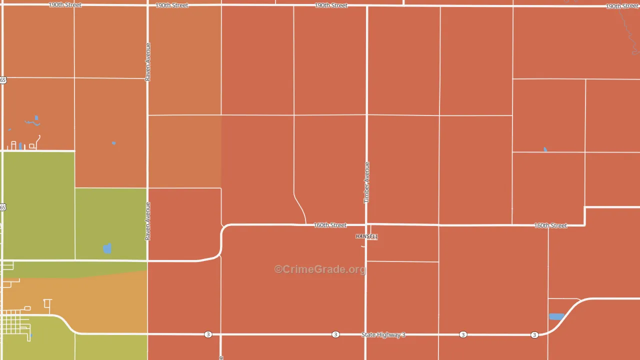 Hansell, IA Map of Robbery Rates