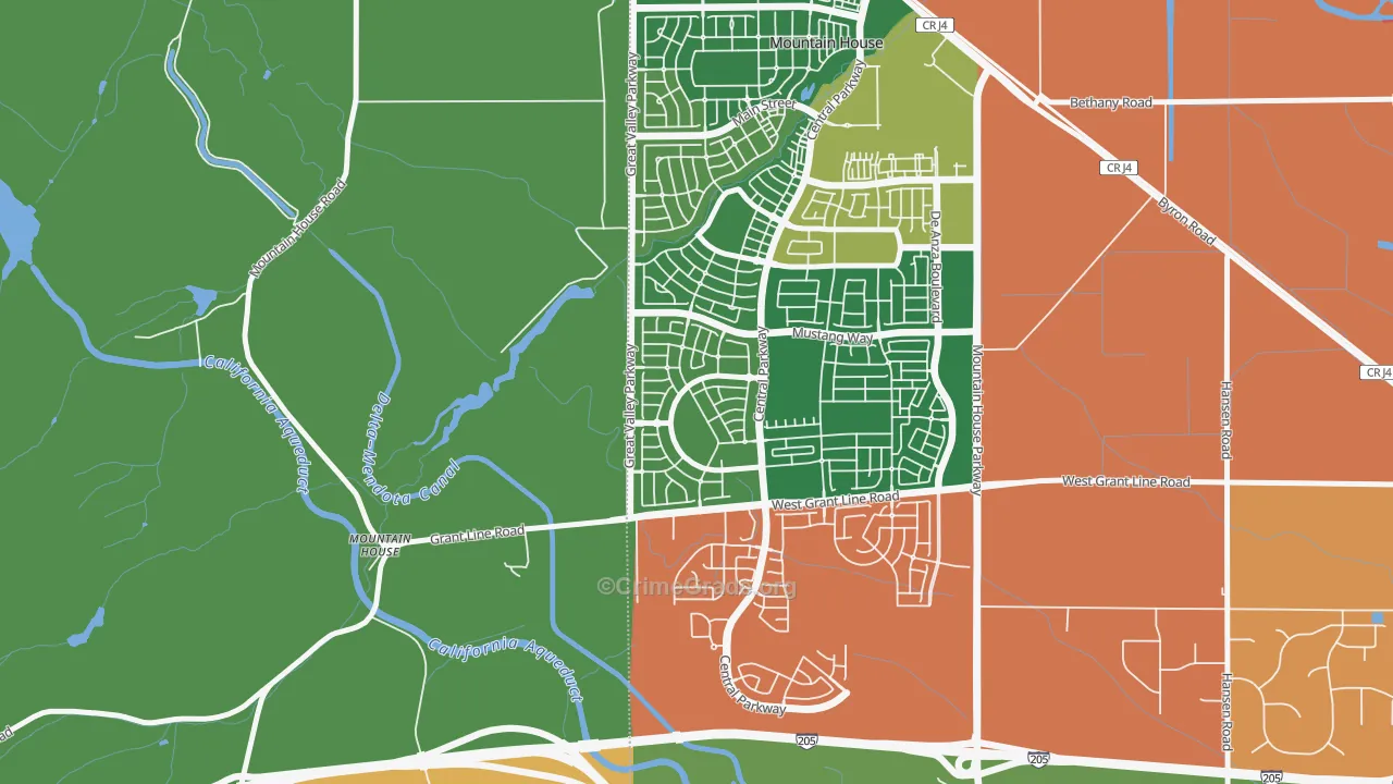Hansen, Mountain House, CA Map of Robbery Rates