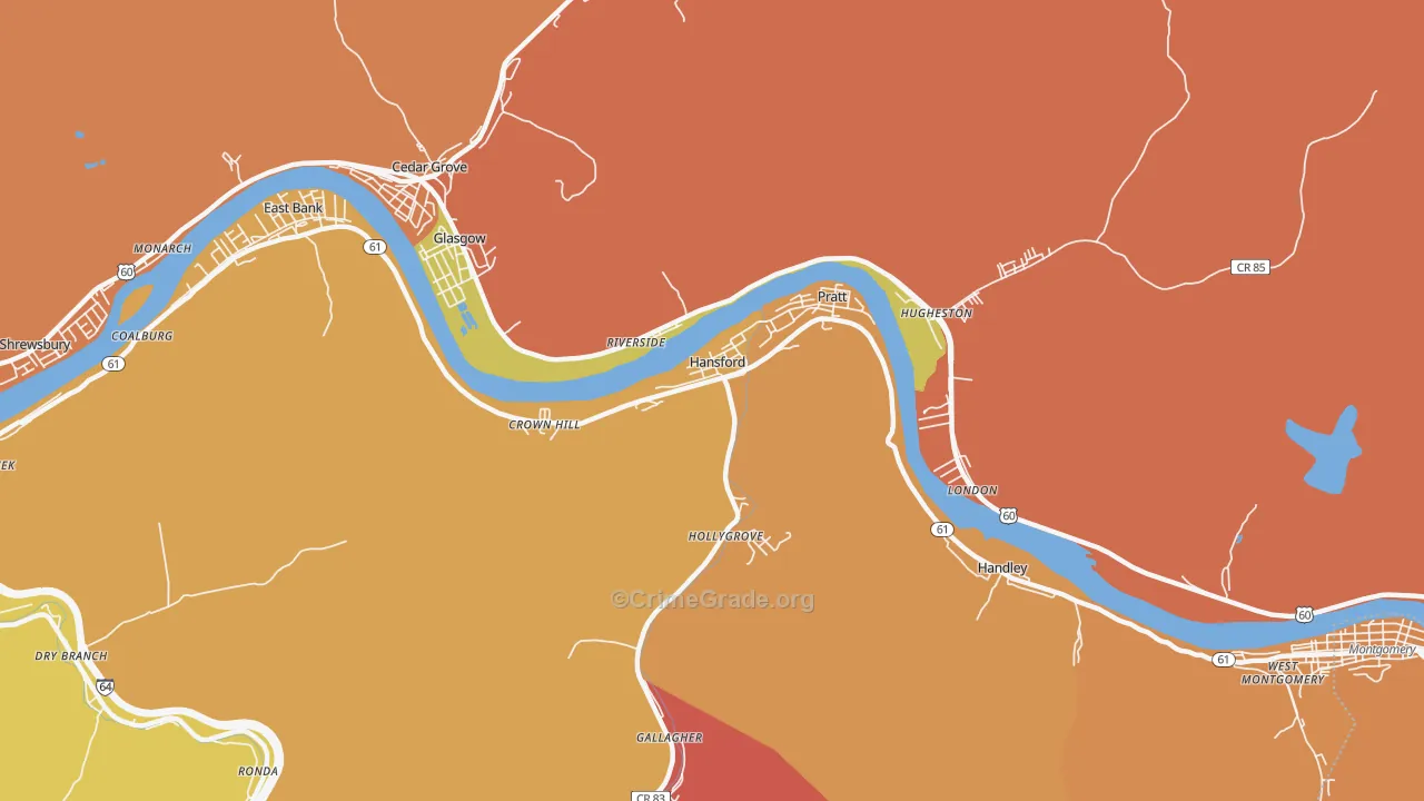 Hansford, WV Map of Robbery Rates