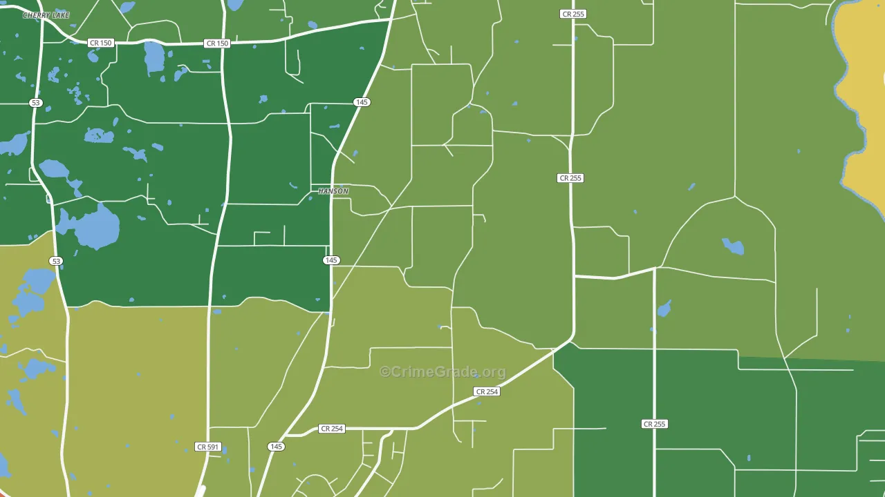 Hanson, FL Map of Robbery Rates