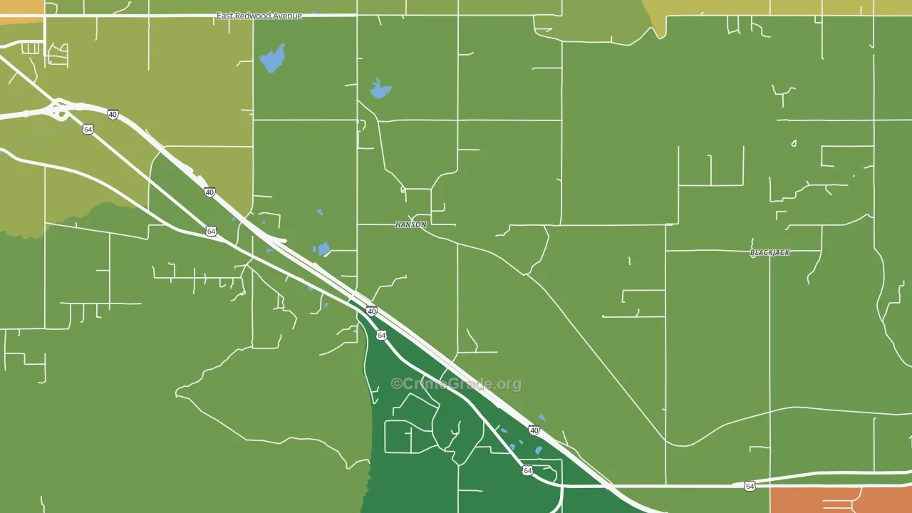 Hanson, OK Map of Robbery Rates