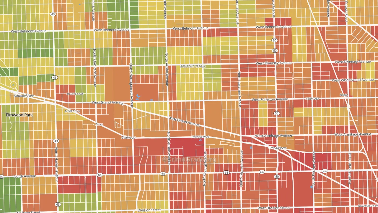 Hanson Park, Chicago, IL Map of Robbery Rates