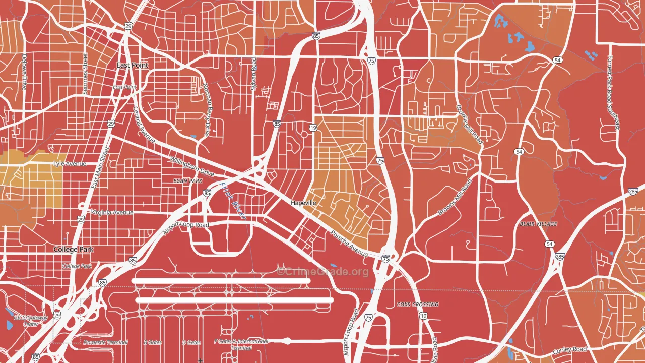 Hapeville, GA Map of Robbery Rates