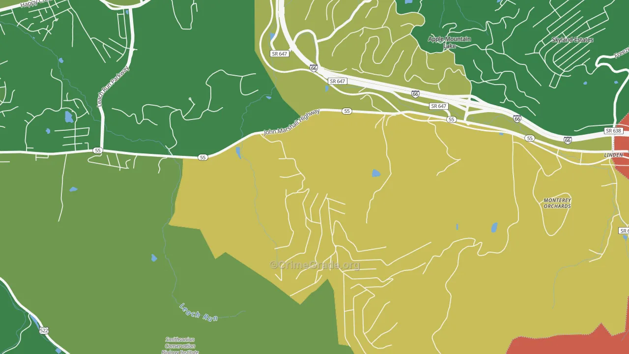 Happy Creek, VA Map of Robbery Rates