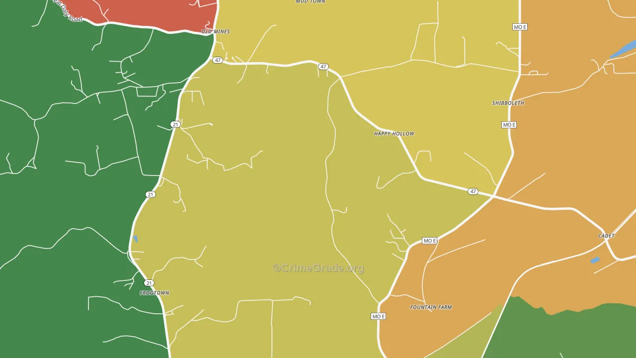 Happy Hollow, MO Map of Robbery Rates