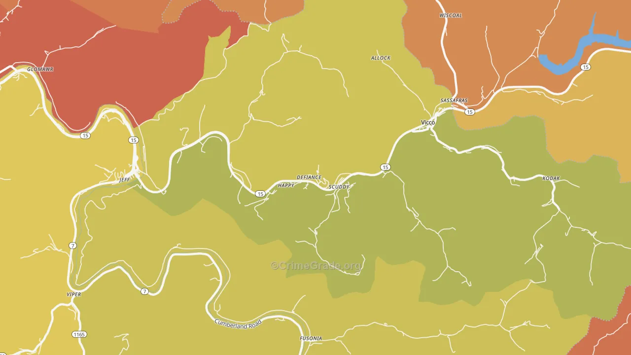 Happy, KY Map of Robbery Rates