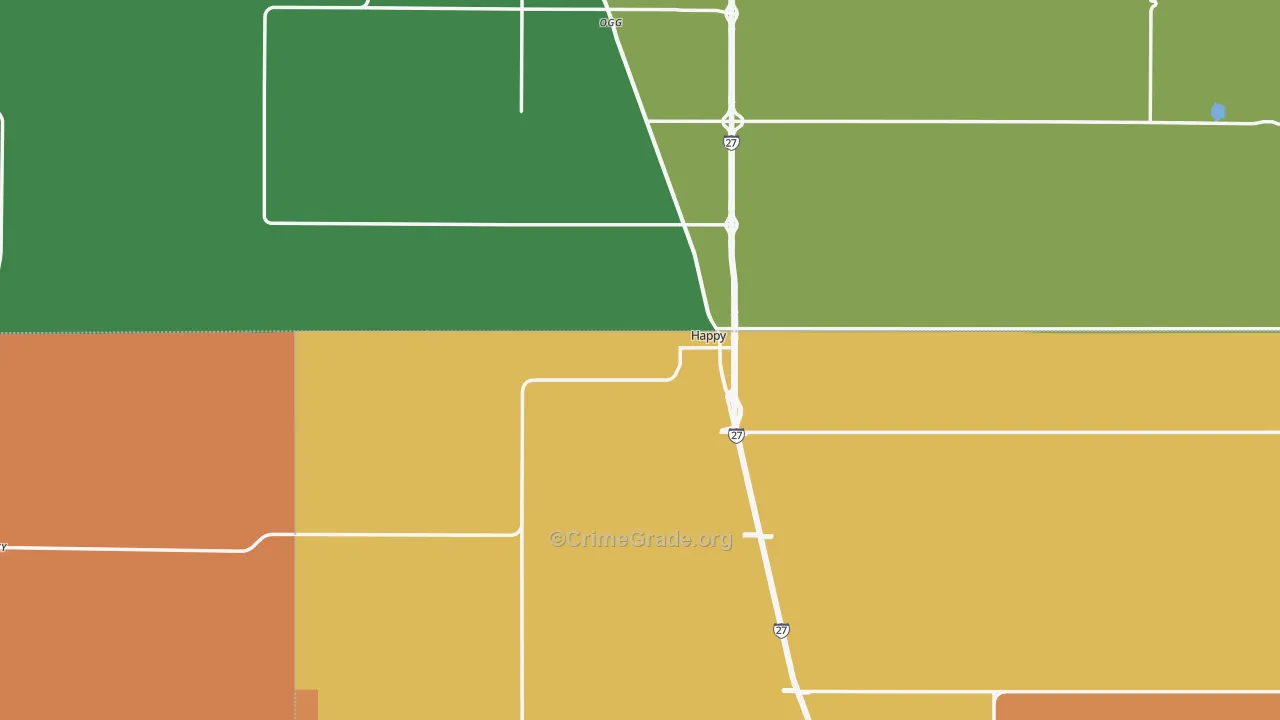 Happy, TX Map of Robbery Rates
