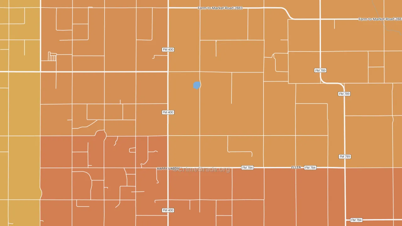 Happy Union, TX Map of Robbery Rates