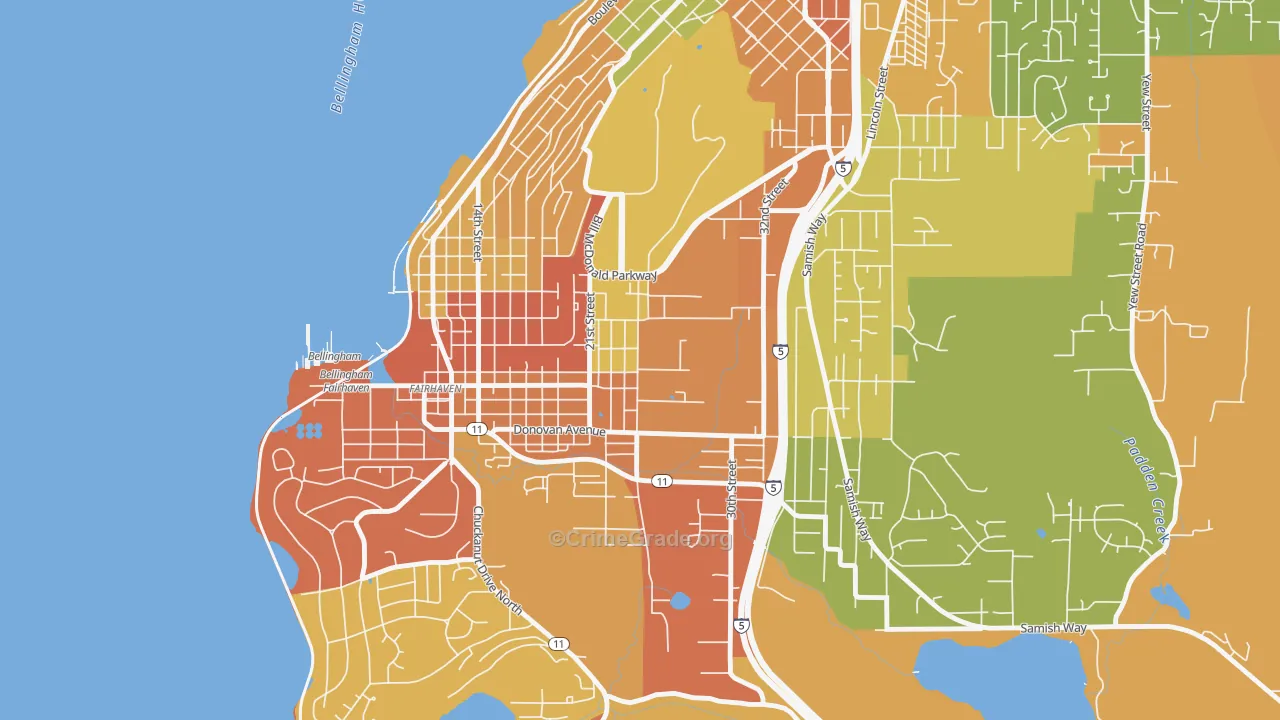 Happy Valley, Bellingham, WA Map of Robbery Rates