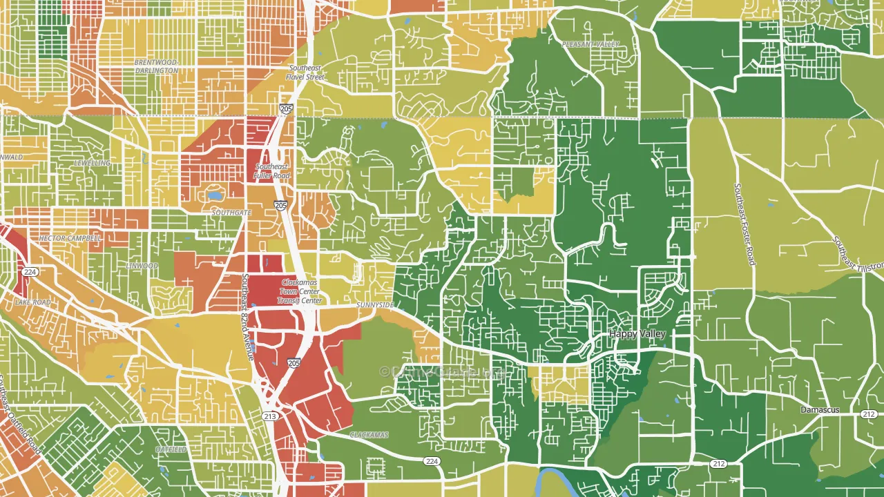 Happy Valley, OR Map of Robbery Rates