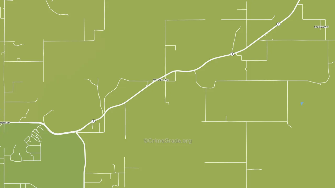 Happyland, OK Map of Robbery Rates