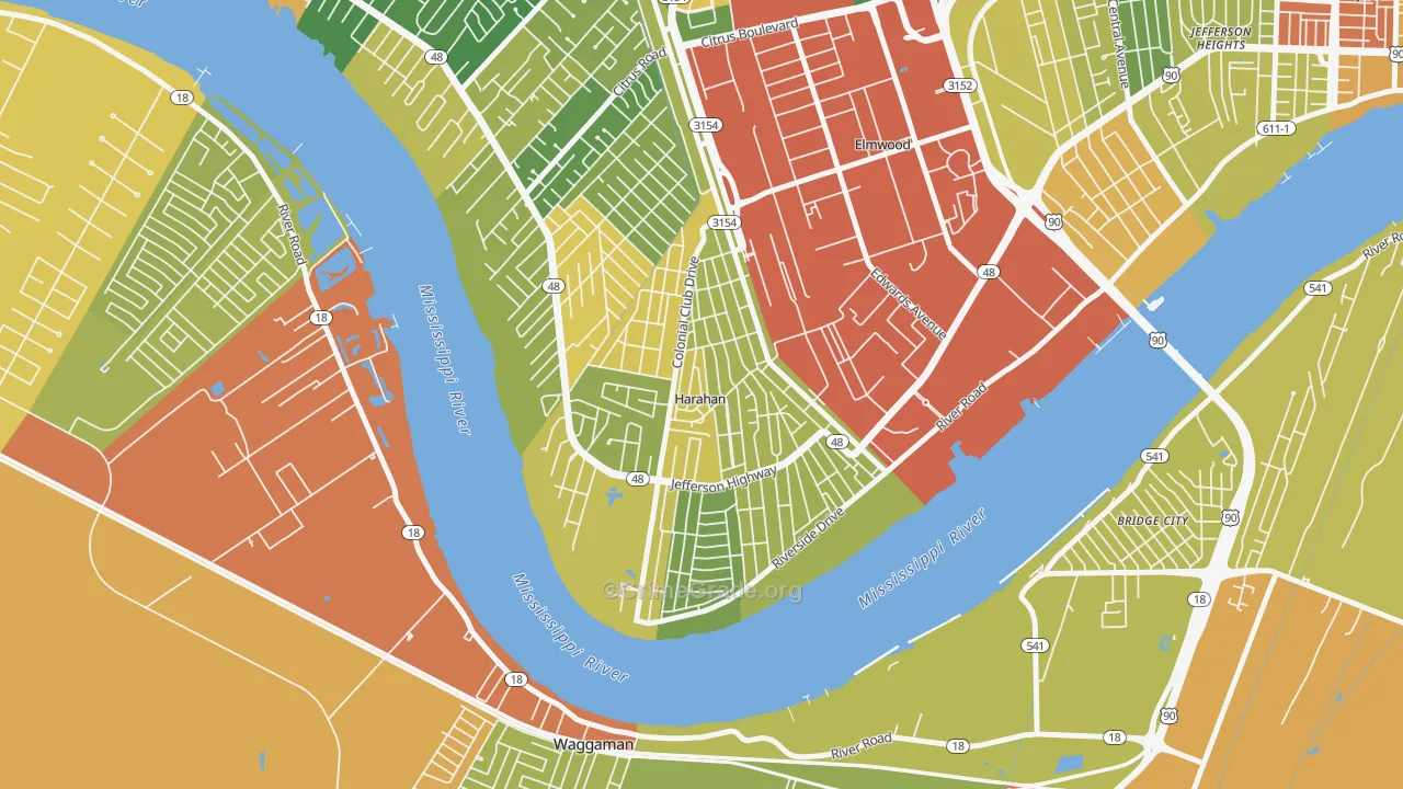 Harahan, LA Map of Robbery Rates