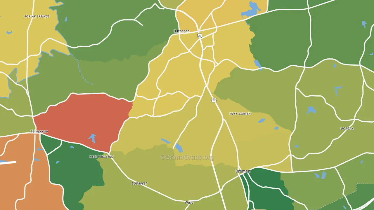 Haralson County, GA Map of Robbery Rates