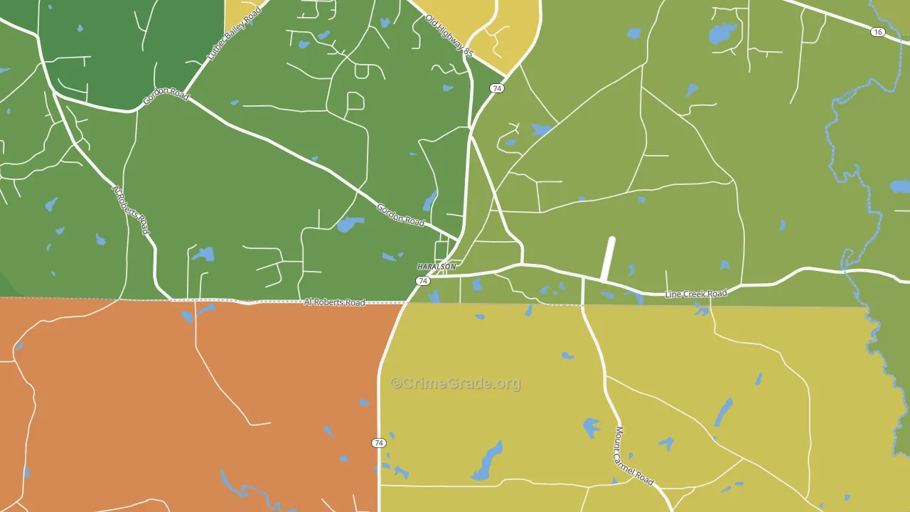 Haralson, GA Map of Robbery Rates