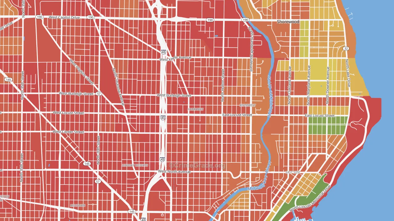 Harambee, Milwaukee, WI Map of Robbery Rates