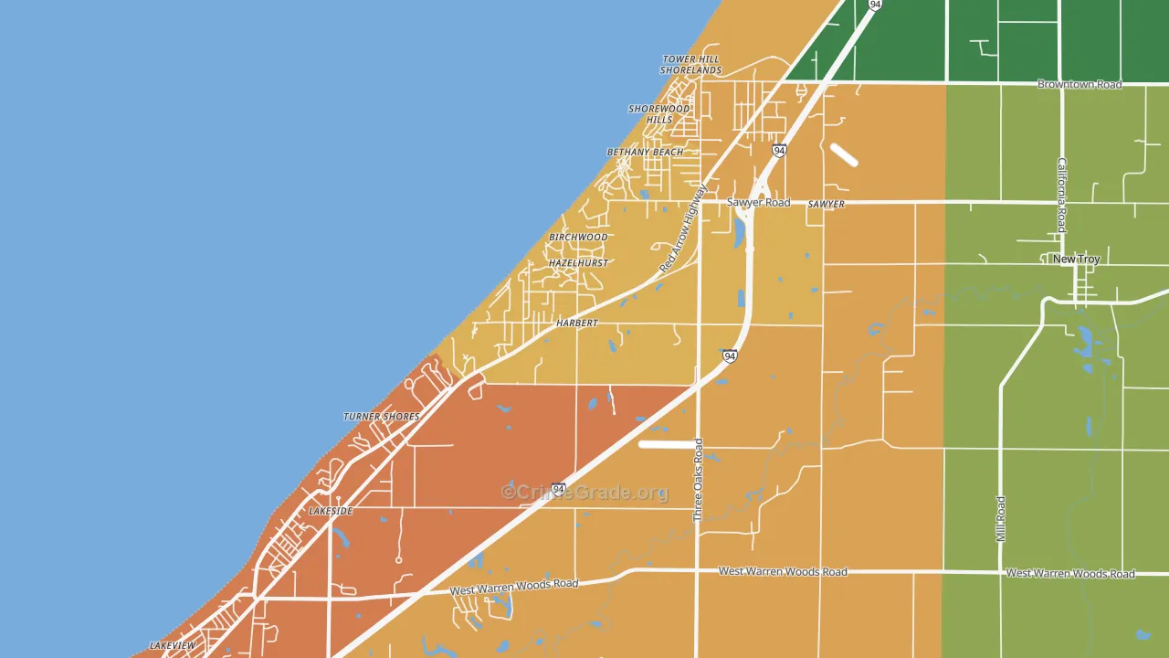 Harbert, MI Map of Robbery Rates
