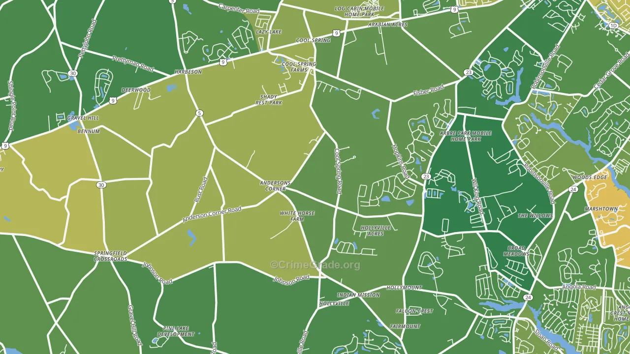Harbeson, DE Map of Robbery Rates