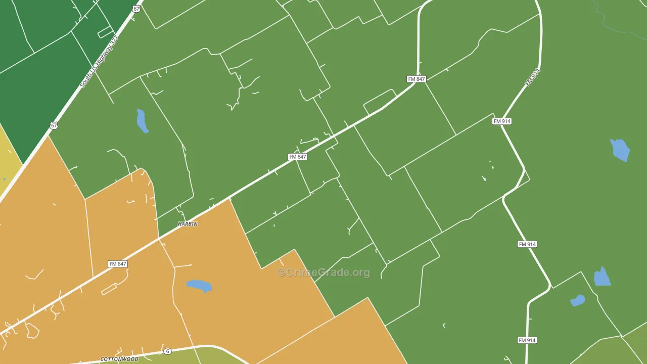 Harbin, TX Map of Robbery Rates