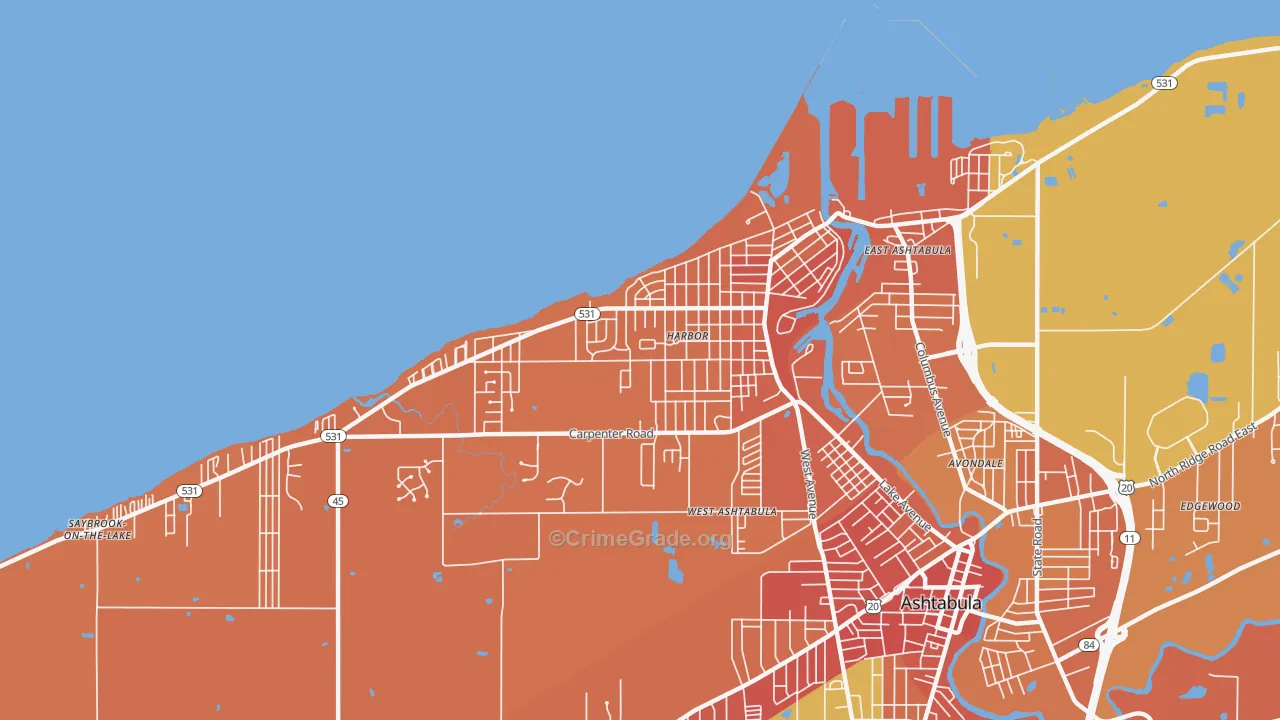 Harbor, Ashtabula, OH Map of Robbery Rates
