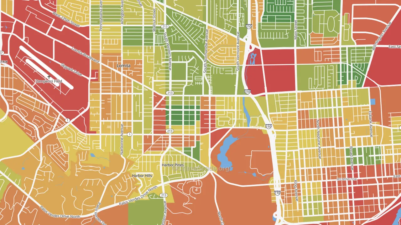 Harbor City, CA Map of Robbery Rates