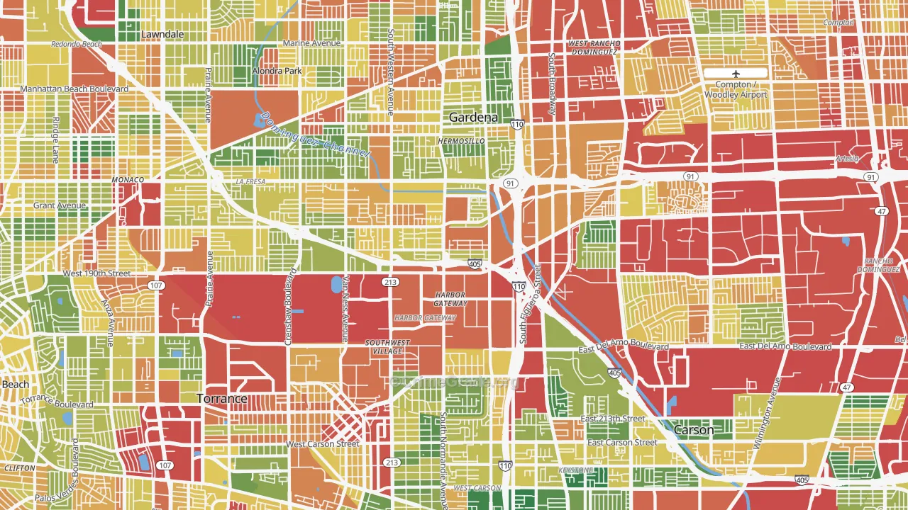 Harbor Gateway, Torrance, CA Map of Robbery Rates
