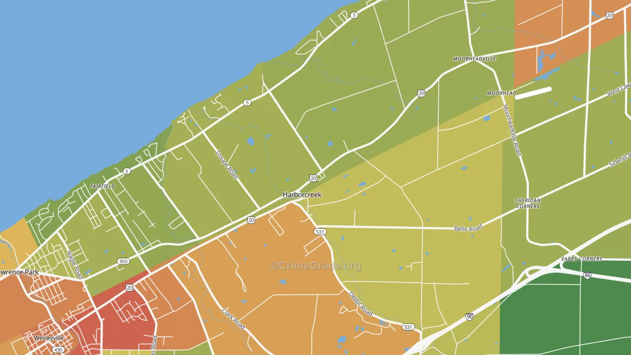 Harborcreek, PA Map of Robbery Rates