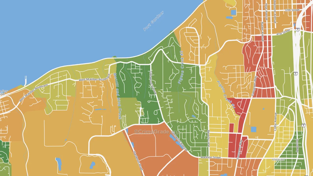 Harborview-Seahurst-Glenhaven, Everett, WA Map of Robbery Rates
